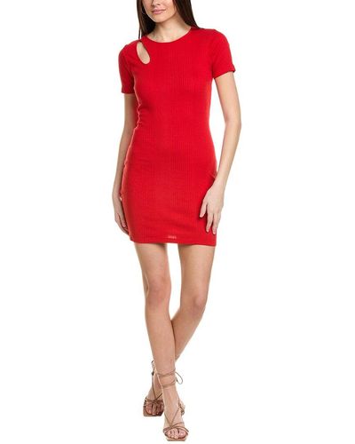 Monrow Variegated Rib Cutout Mini Dress - Red