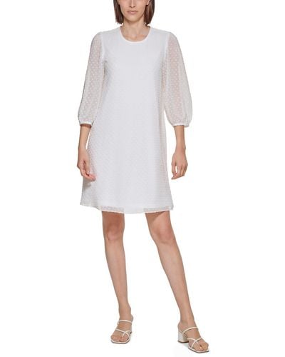 Calvin Klein Petites Clip Dot 3/4 Sleeves Shift Dress - White
