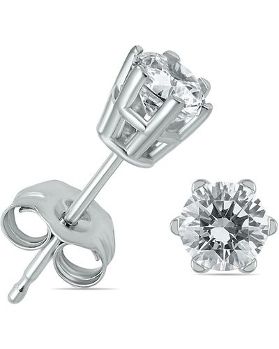 Monary 1/2 Carat Tw 6 Prong Round Diamond Solitaire Stud Earrings - White