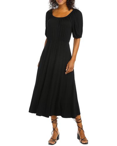 Karen Kane Peasant Artisan Stretch Tea-length Fit & Flare Dress - Black