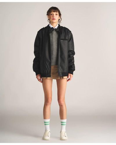 Members Only Faux Leather Iconic Racer Oversized Jacket - Black