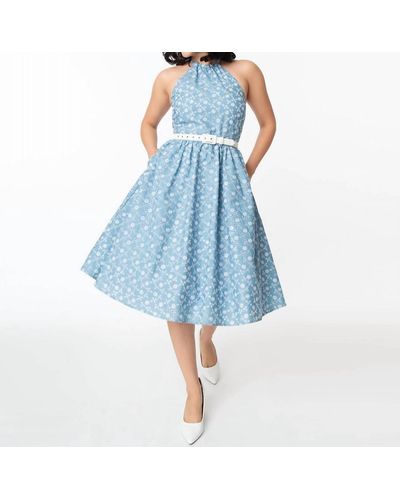 Unique Vintage Lombard Swing Dress - Blue