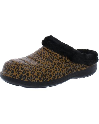 Skechers Snow Leopard Animal Print Slip On Clogs - Brown