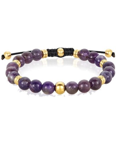 Crucible Jewelry Crucible Los Angeles 8mm Amethyst And Gold Ip Stainless Steel Beads On Adjustable Cord Tie Bracelet - Blue