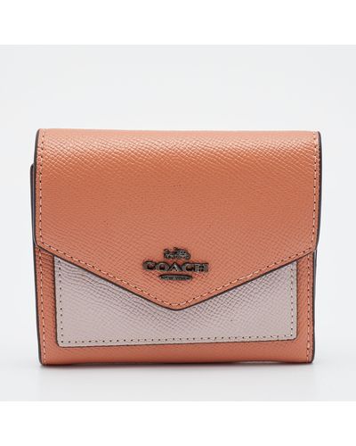 COACH Pastel Orange/pink Leather Colorblock Trifold Wallet