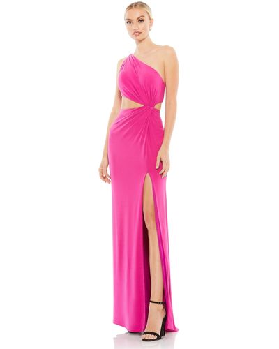 Ieena for Mac Duggal One Shoulder Ruched Cut Out Jersey Gown - Pink