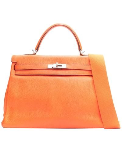 Hermès Hermes Kelly 32 Phw Togo Leather Silver Buckle Top Handle Shoulder Bag - Orange