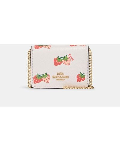 COACH Mini Wallet On A Chain With Strawberry Print - Multicolor