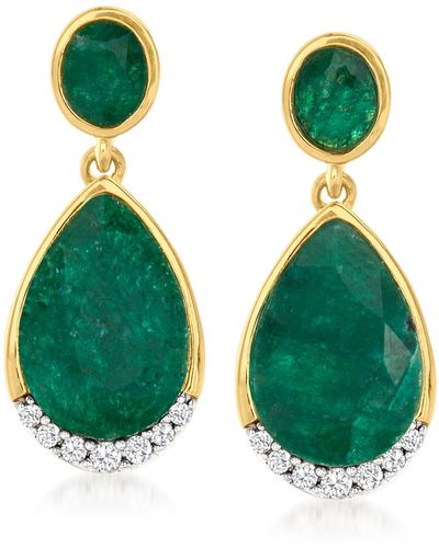 Ross-Simons Emerald And . Diamond Drop Earrings - Green