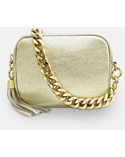 Apatchy London Leather Crossbody Bag With Chain Strap - Metallic