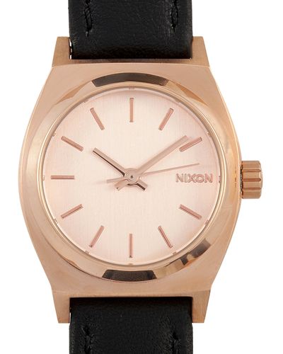 Nixon Small Time Teller Leather All Rose Gold 26 Mm Stainless Steel Ladies Watch A509 1932 - Metallic