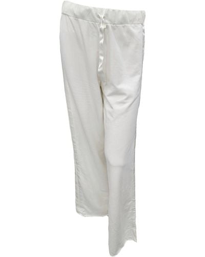 PJ Harlow Kimber Long French Terry Wide Leg Pant With Satin Stripes - White