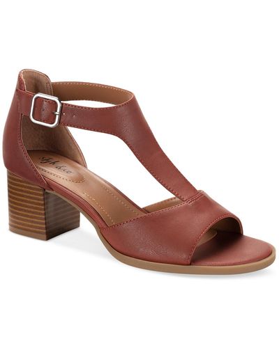 Style & Co. Kendaall Faux Leather Open Toe T-strap Sandals - Brown