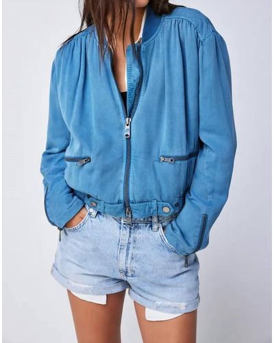 Free People Knock Out Siren Bomber Jacket In Coastal - Blue
