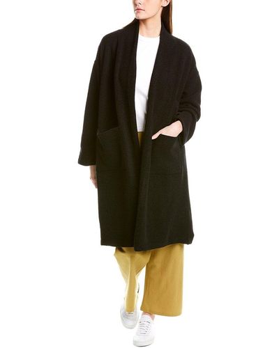 Eileen Fisher Boucle High Collar Wool-blend Coat - Black