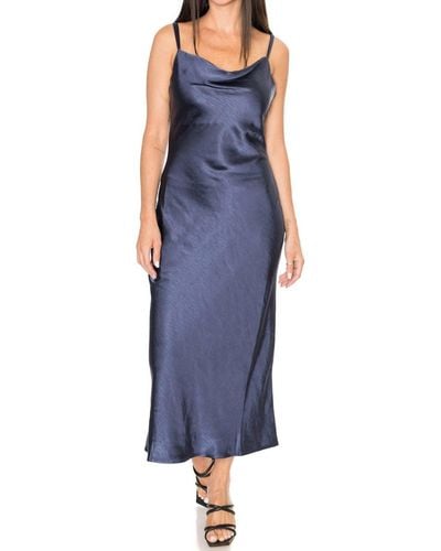 Greylin Linda Satin Cowl Neck Slip Maxi Dress - Blue