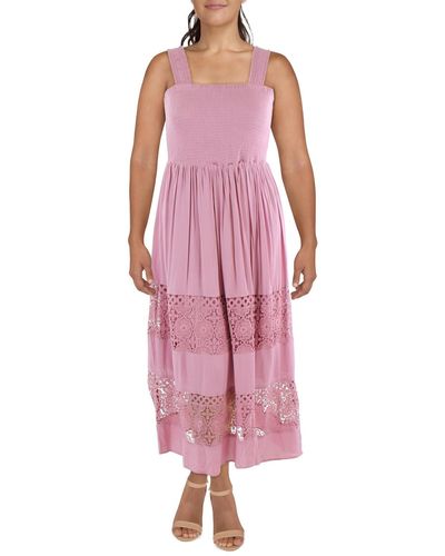 City Chic Plus Crochet Detail Maxi Fit & Flare Dress - Pink