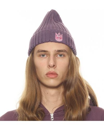 Cult Of Individuality Knit Hat W/ Magenta And White - Natural