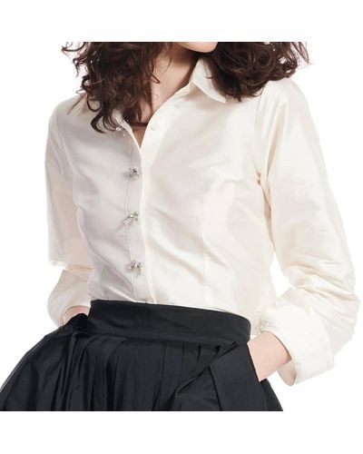 EMILY SHALANT Crystal Bow Taffeta Shirt - White