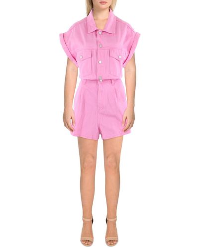 Blank NYC Rolled Sleeves Snap Front Romper - Pink