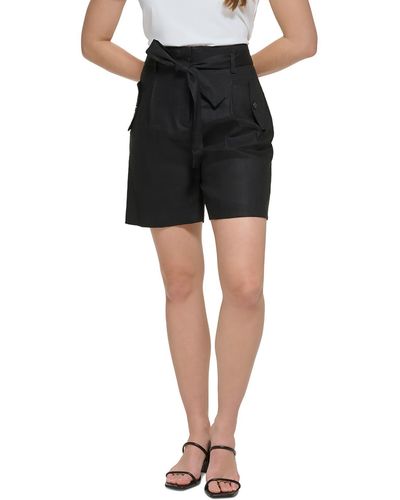Calvin Klein Linen Blend Mini High-waist Shorts - Black