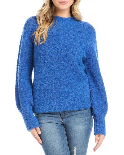 Karen Kane Blouson Sleeve Crew Neck Pullover Sweater - Blue