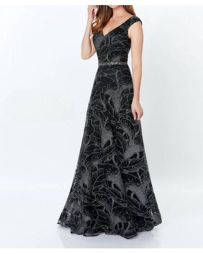 Montage by Mon Cheri Metallic Embroidered Lace Dress - Black