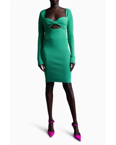 Le Superbe Retrograde Twist Front Long Sleeve Knit Dress - Green