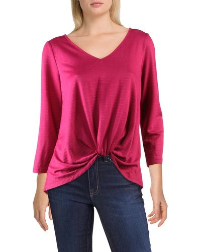 Status By Chenault Twist Front 3/4 Sleeves Pullover Top - Red