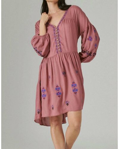 Lucky Brand Embroidered Tiered Dress - Pink