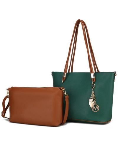 MKF Collection by Mia K Malay Vegan Leather Tote Bag With Cosmetic Pouch - 2 Pieces - Green