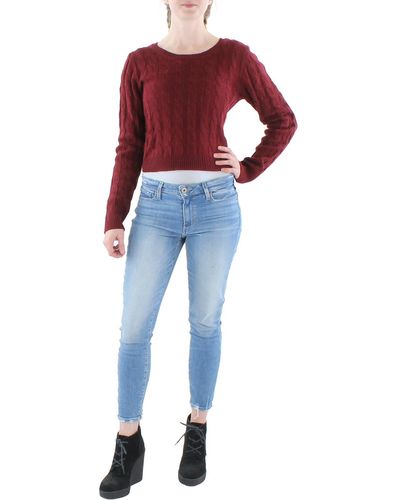 Almost Famous Juniors Knit Long Sleeves Crop Sweater - Red