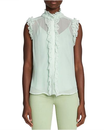 7 For All Mankind Sheer V Neck Button-down Top - Green