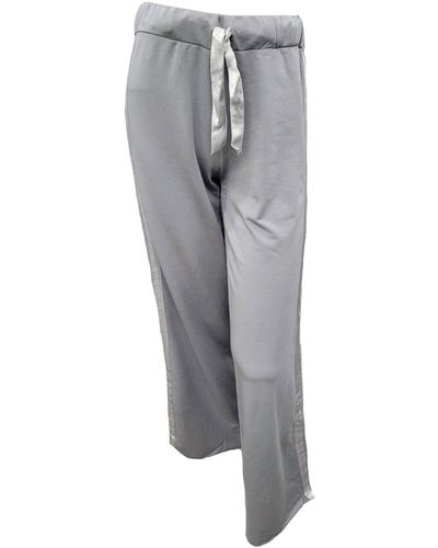 PJ Harlow Kimber Long French Terry Wide Leg Pant With Satin Stripes - Gray