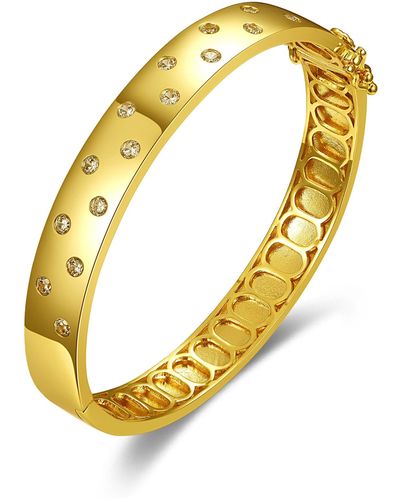 Rachel Glauber 14k Yellow Plated With Diamond Cubic Zirconia Starry Sky Bangle Bracelet - Metallic