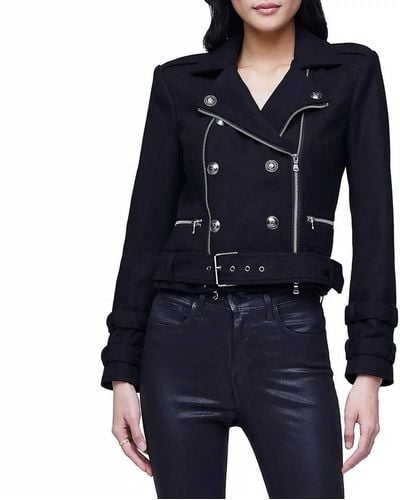 L'Agence Billie Belted Leather Jacket - Blue