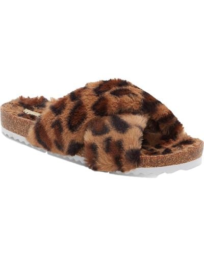 Lucky Brand Marana Faux Fur Cork Slide Sandals - Brown