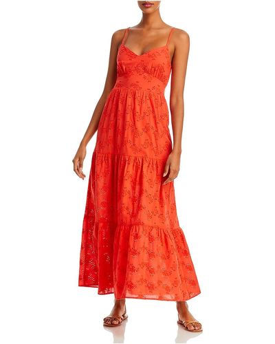 Aqua Cotton Long Maxi Dress - Red