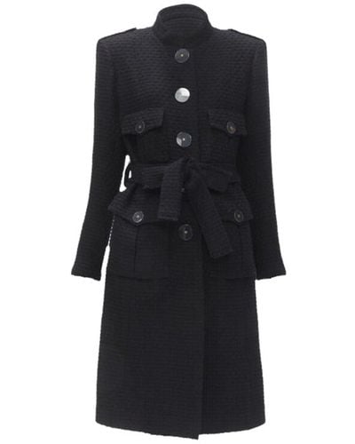 Chanel 17a Paris Cosmopolite Tweed Cc Button 4-pocket Belted Coat - Black