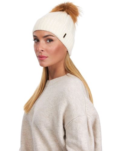 Gorski Knit Hat With Fox Pompom - White