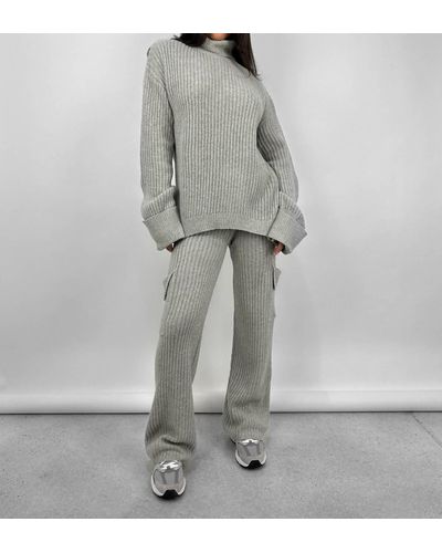 Crescent Knit Turtleneck & Cargo Pant Set - Gray