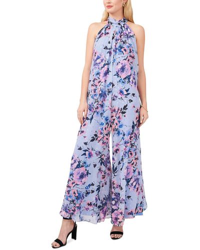 Msk Halter Neck Floral Jumpsuit - Purple