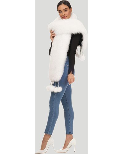 Gorski Shadow Fox Boa With Detachable Leather Fringes And Tips - Blue
