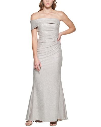 Eliza J Metallic One Shoulder Evening Dress - White