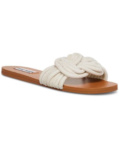 Steve Madden Adore Embellished Flat Slide Sandals - White