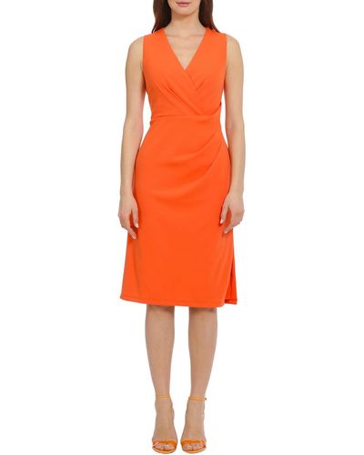 Maggy London Gathered V-neck Sheath Dress - Orange