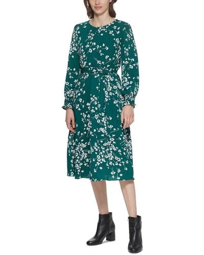 Jessica Howard Floral Print Pleated Midi Dress - Green