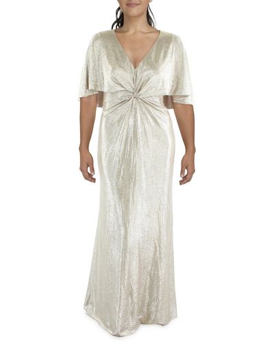 Lauren by Ralph Lauren Knot Front Shimmer Evening Dress - White