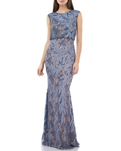 JS Collections Lace Soutache Evening Dress - Blue