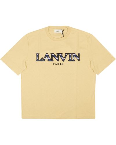 Lanvin Light Beige Cotton Curb Logo Short Sleeve T-shirt - Natural
